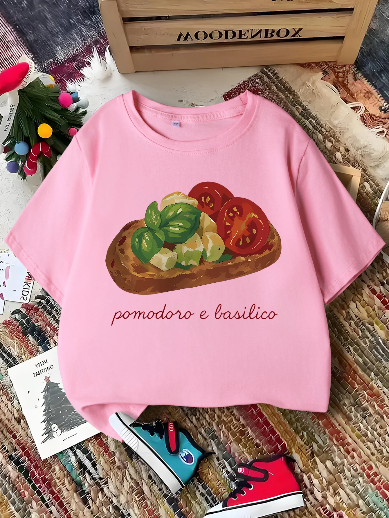 Cute Tomato Basil Toast Letter Print Graphic Kids Tee Boys Girls Family Matching Cotton Crew Neck Short Sleeve Soft Summer Tee