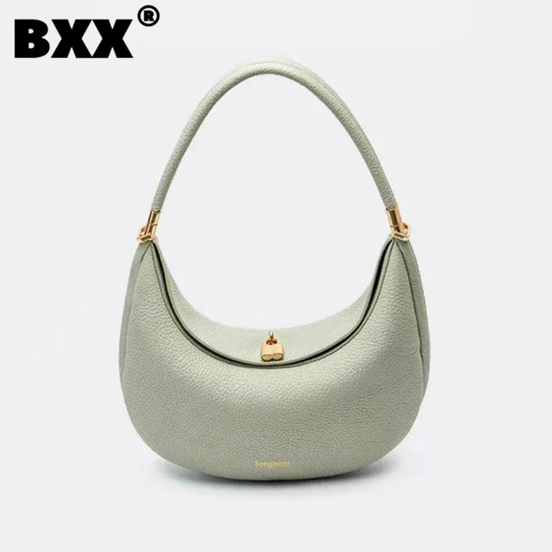 

[Bxx] Beautiful Shoulder Underarm Leather Bag for Women Portable Solid Color Female Travel Lady Handbag 2024 New Fashion 8AB761