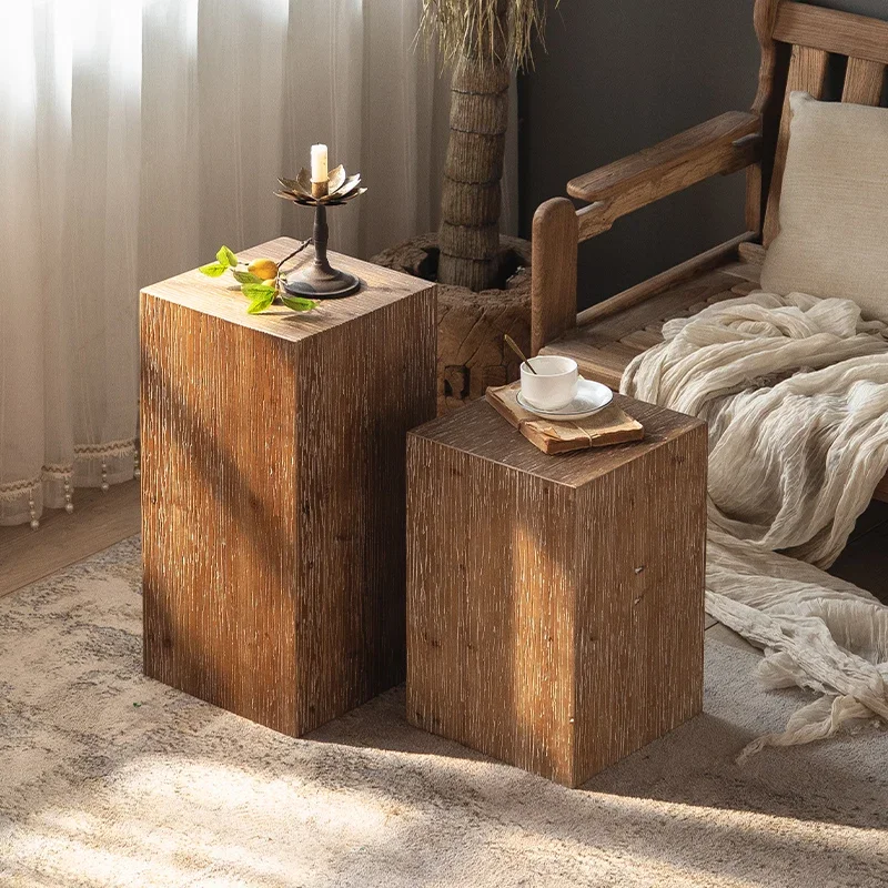 أريكة شاي صغيرة عتيقة طاولة جانبية طاولة زاوية مربعة طاولة منزلية منخفضة رصيف خشبي