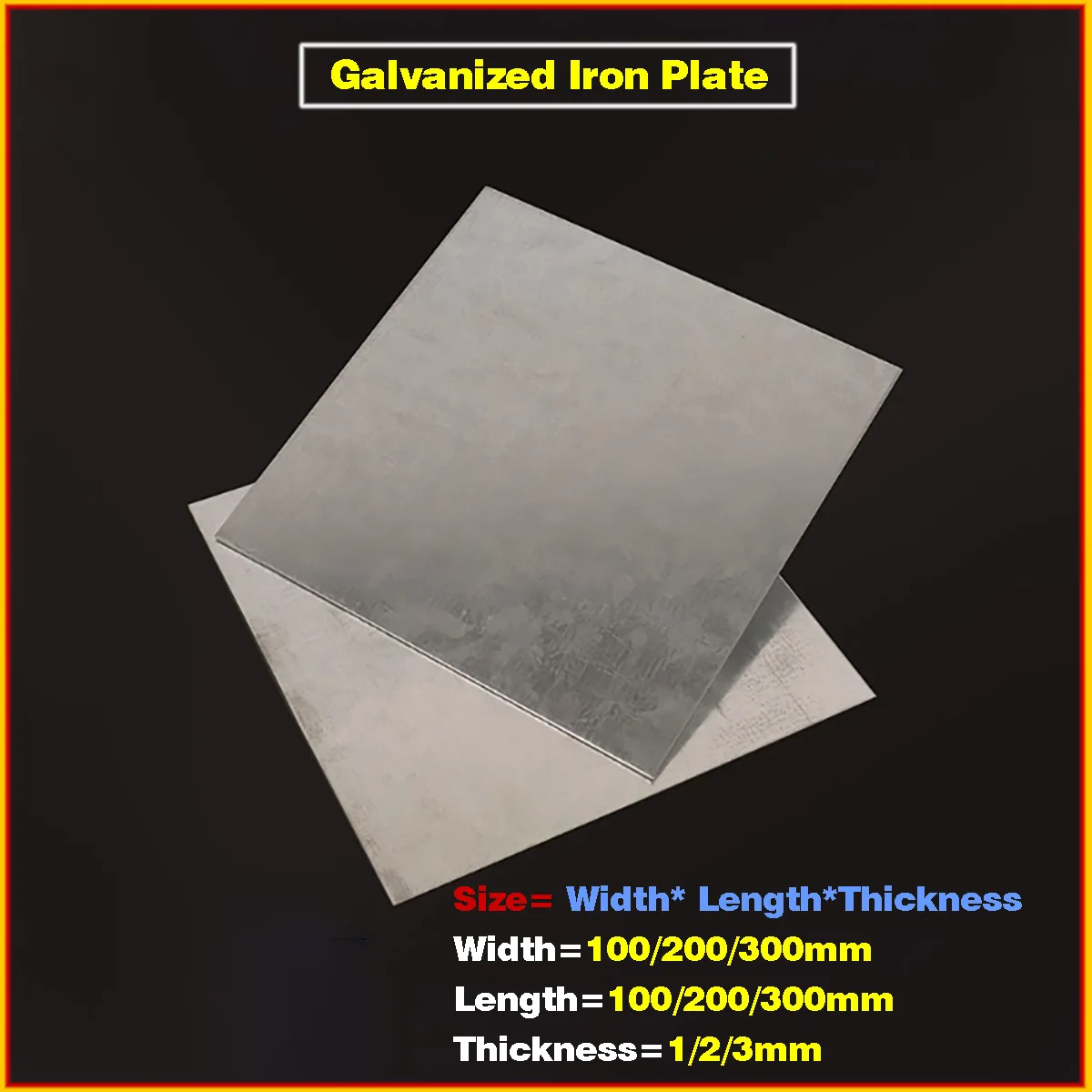 السُمك = 1/2/3 مم لوح حديد مجلفن، لوح حديد أبيض، عرض صفائح حديد = 100/200/300 مم الطول = 100/200/300 مم #1