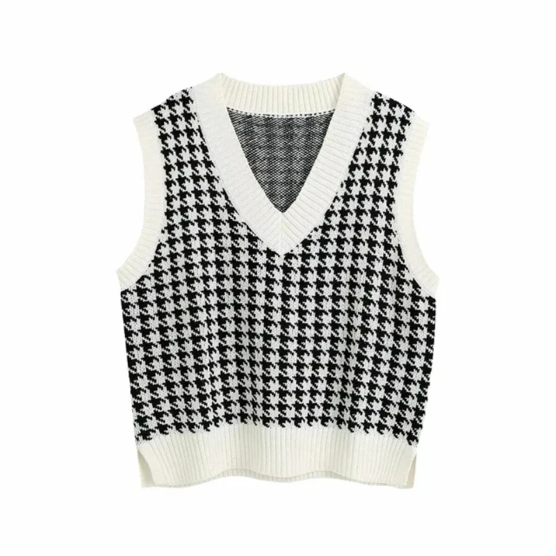 Y2K Retro V-Neck Women Vest Sweater Elegant Casual Loose Harajuku Versatile Pullover Fall Winter Sweet Sleeveless Keep Warm Tops