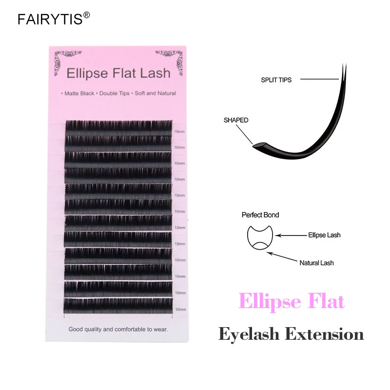 FAIRYTIS Ellipse Flat Eyelash Extensions 0.15 0.20 Thickness Soft Natural Split-tips Faux Mink Individual Lashes Wholesale