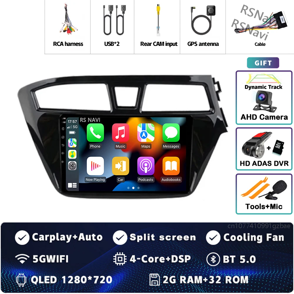 Android 15 wifi + 4G Carplay AUTO Autoradio Voor Hyundai I20 RHD 2015 2016 2017 2018 Navigatie GPS Video speler Stereo Multimedia