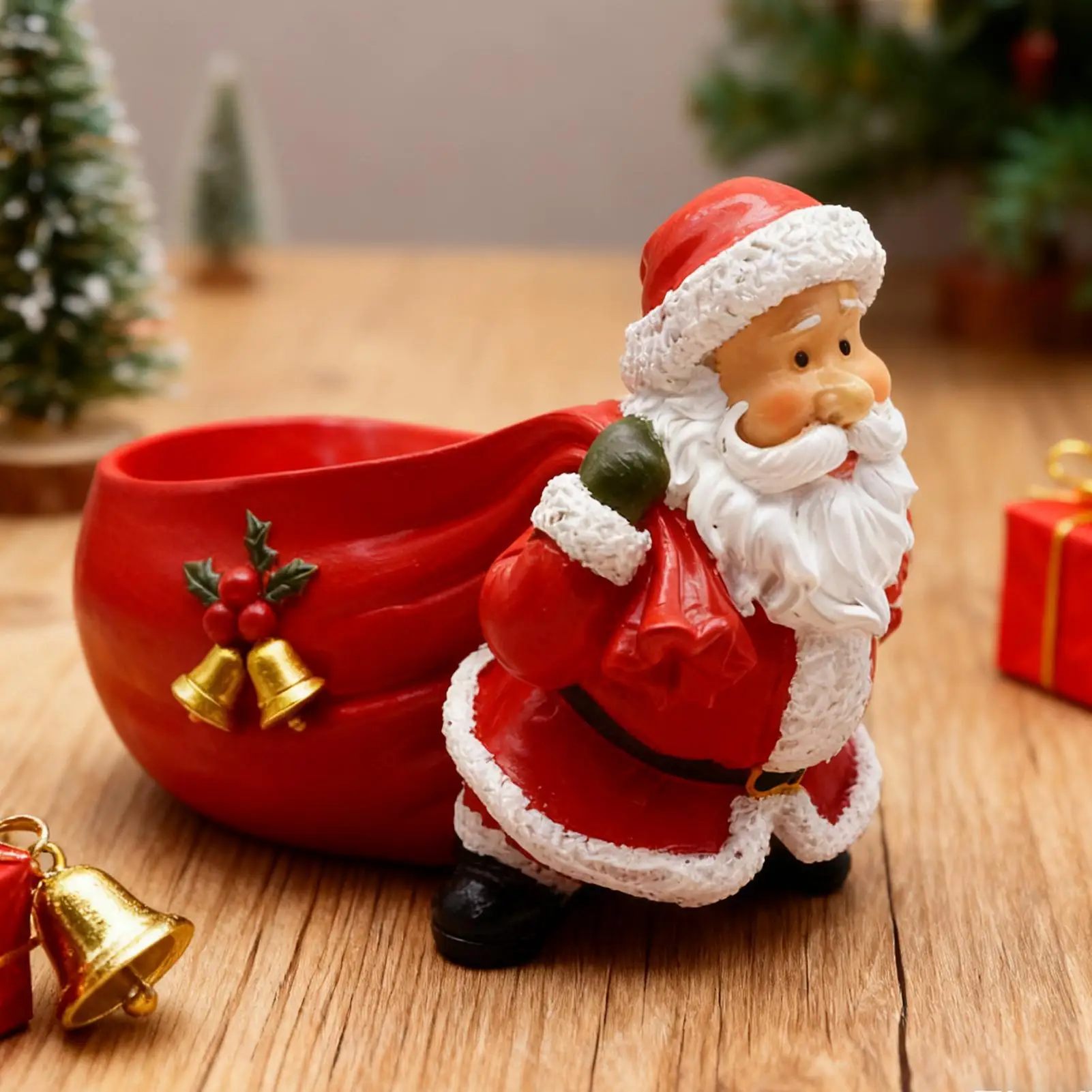 عيد الميلاد الديكور الراتنج التماثيل مضحك سانتا كلوز تحمل هدية حقيبة على شكل تمثال عطلة حزب لوحة الحلوى زخرفة