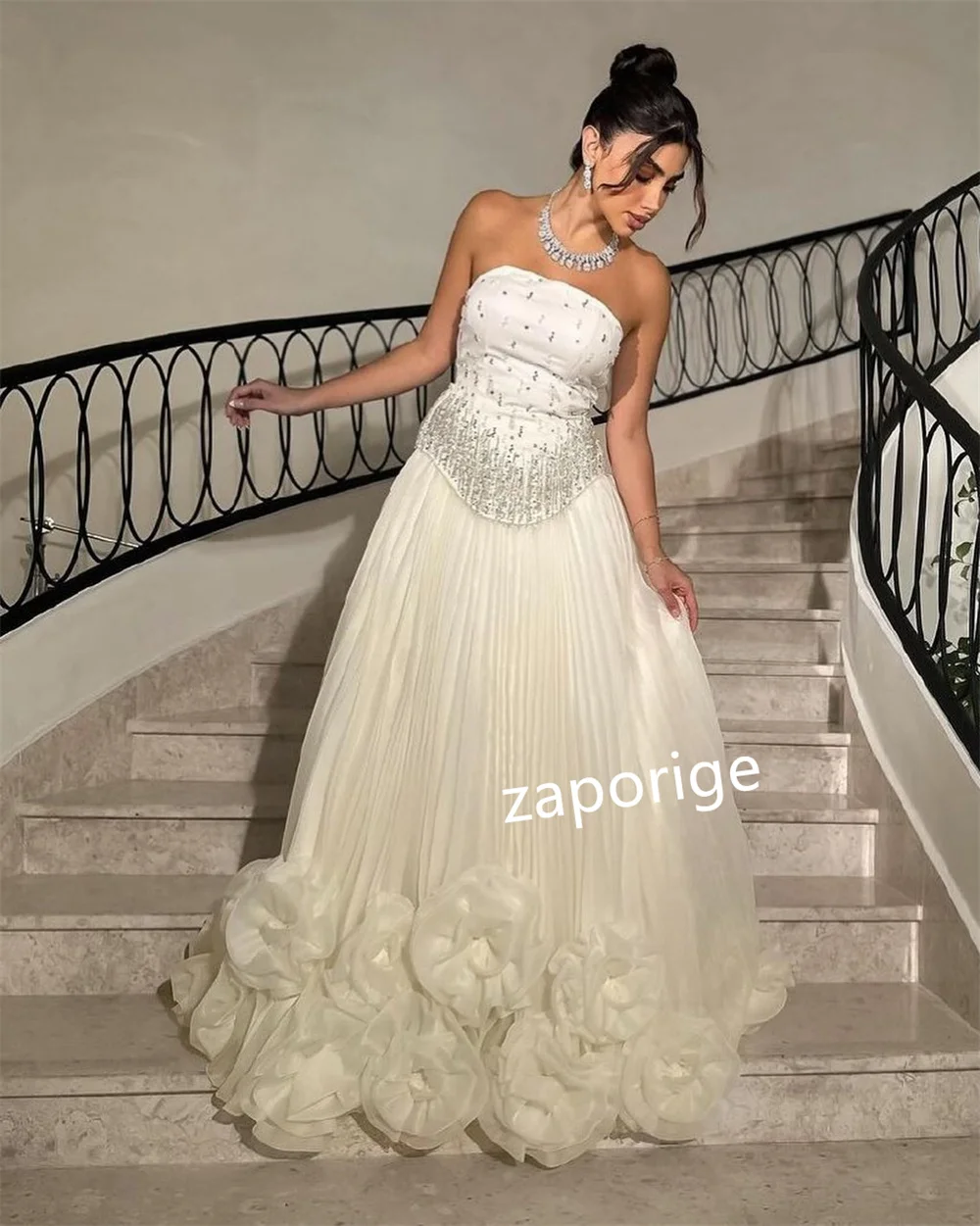 Personalizado requintado organza lantejoulas plissado a linha sem alças vestidos longos sob medida ocasião elegante estilo moderno