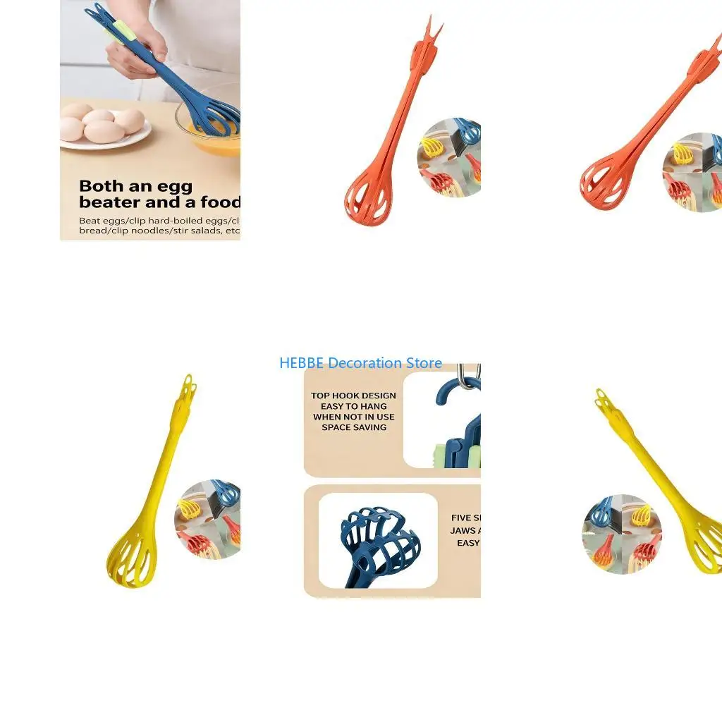 B0KC Multifunctional Kitchen Gadget Eggs Whisk and Tongs ABS Ergonomic Handle Compacts