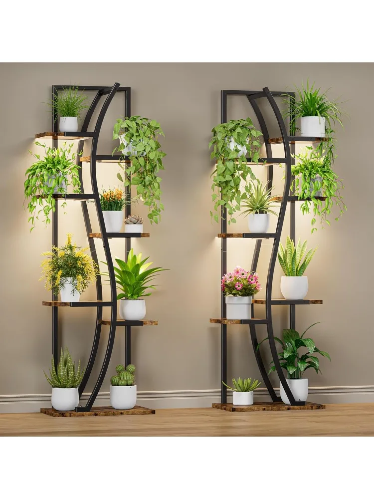 

Indoor Plant Stand with Grow Light 2 Set - 62" Tall Corner Shelf, 7 Tier S-Shape Plant Display Shelves Stylish Plant Hold