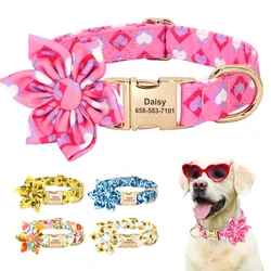 Custom Dog Collar Printed Nylon Dog Collars With Flower Accessories Personalized Pet ID Necklace Anti-lost For Small Large Dogs