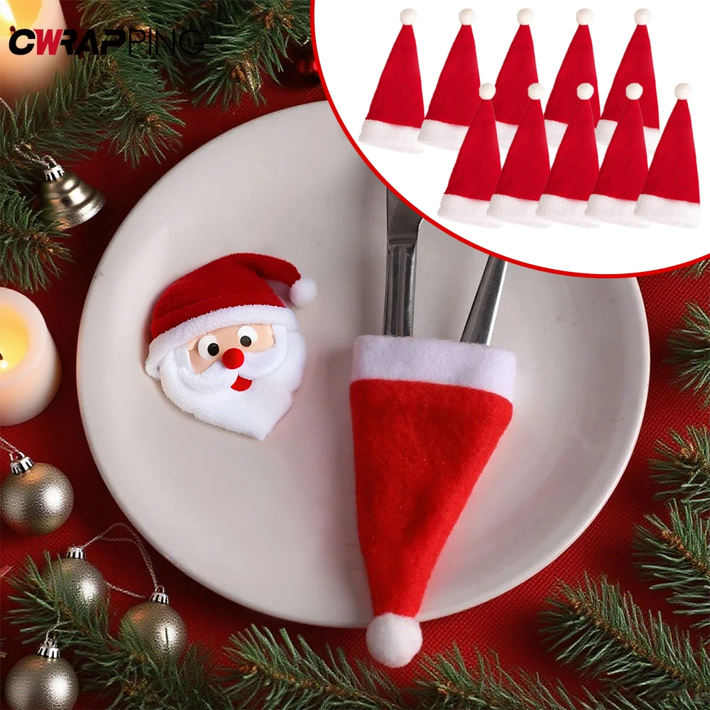 Santa Mini Hats Xmas Decor Wine Bottle Covers Cartoon Lollipop Caps Tree Ornaments Car Decoration Dinner Table Holiday Party - view 4