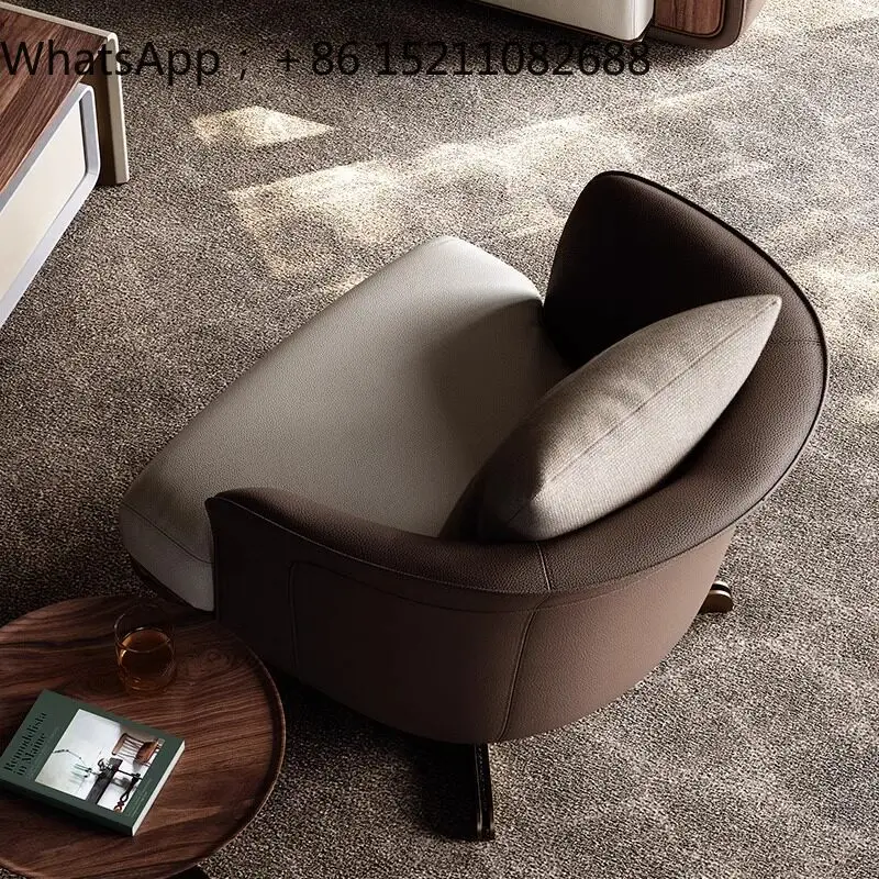 SCY Rotatable Single Sofa Chair Light Luxury Living Room Balcony Chair Resting Area Lazy Leather Leisure Chair