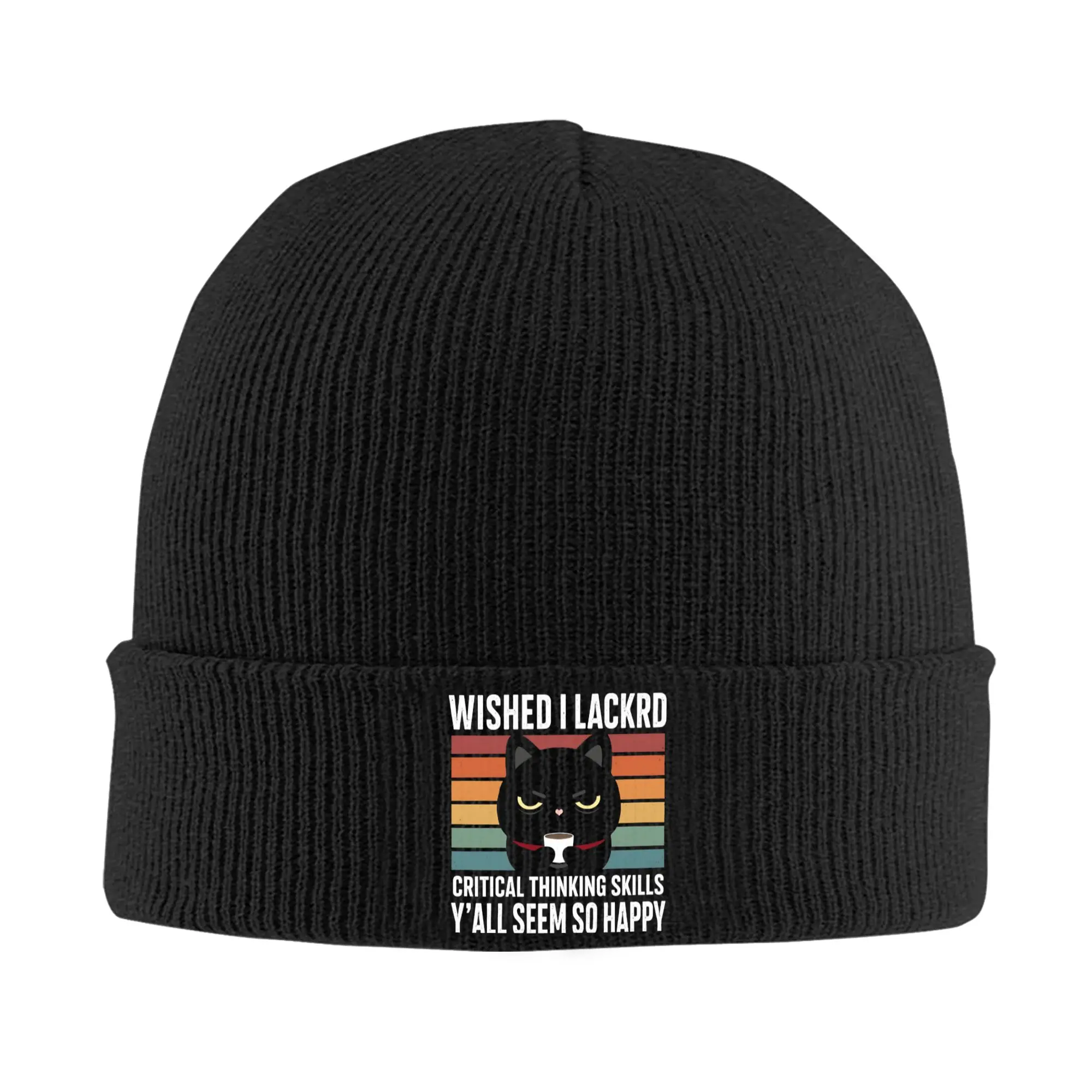 Funny Sarcastic Wished I Lacked Critical Thinking Skills Classic Knitting Hat  Beanie Hats Outdoor Thermal Unisex Bonnet Hats