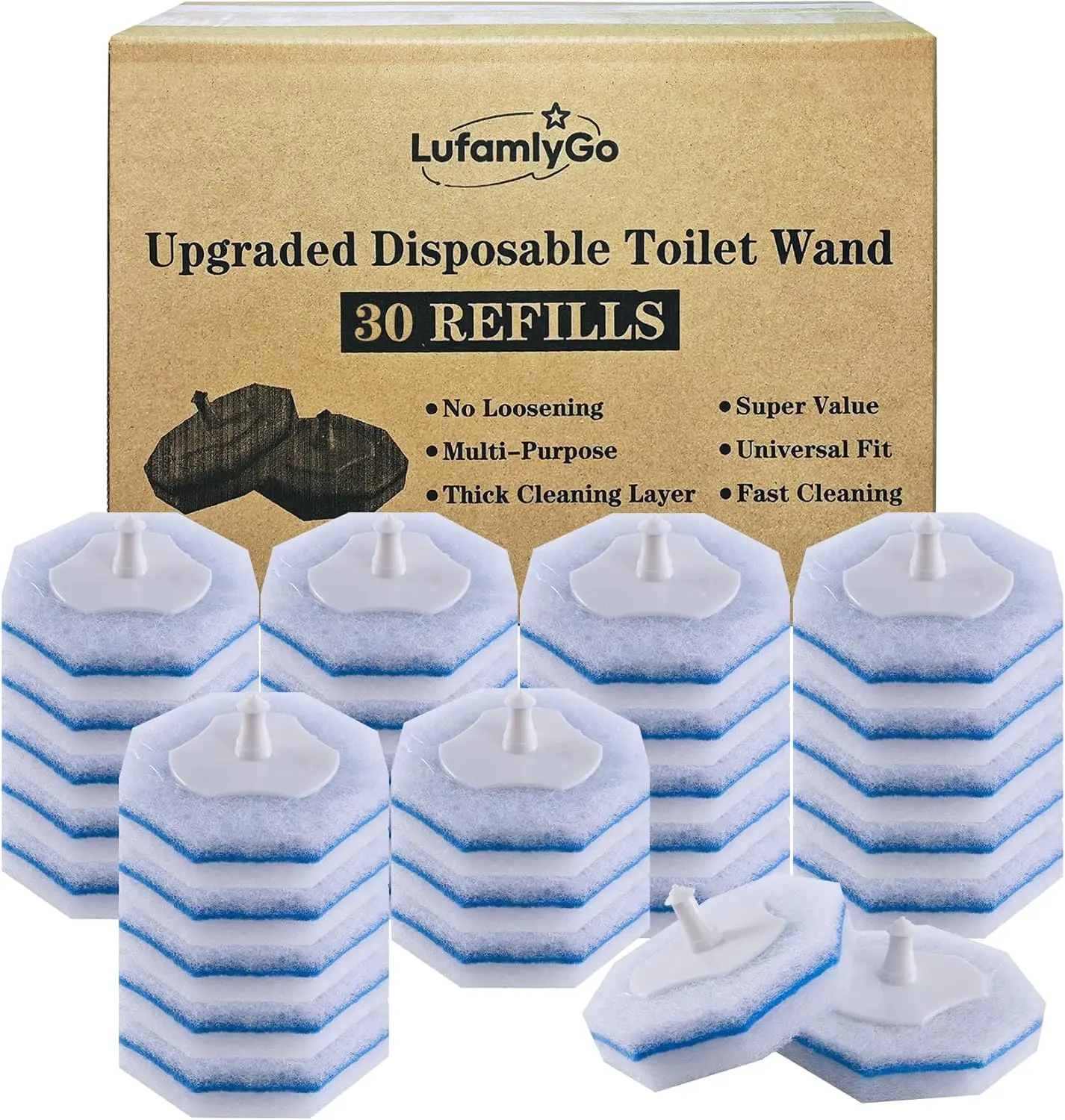 

30pcs Toilet Wand Refills, Thickened Pads, No Fall Apart, Fresh Scent