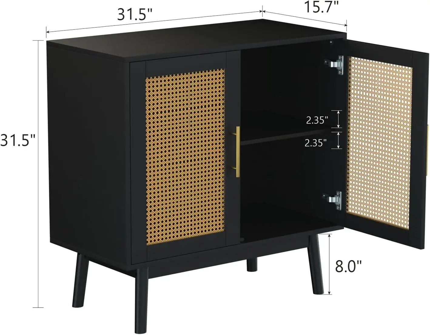 Storage Cabinet with Rattan Decor Doors Buffet Cabinet with Storage, Sideboard Cabinet for Hallway Entry Living Room Black