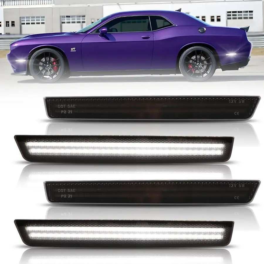 

amp Rear Fender UltraBright 2Row Full LED Side Marker Lights for Dodge Challenger 20152023, Smoked Lens White LED Side marker La