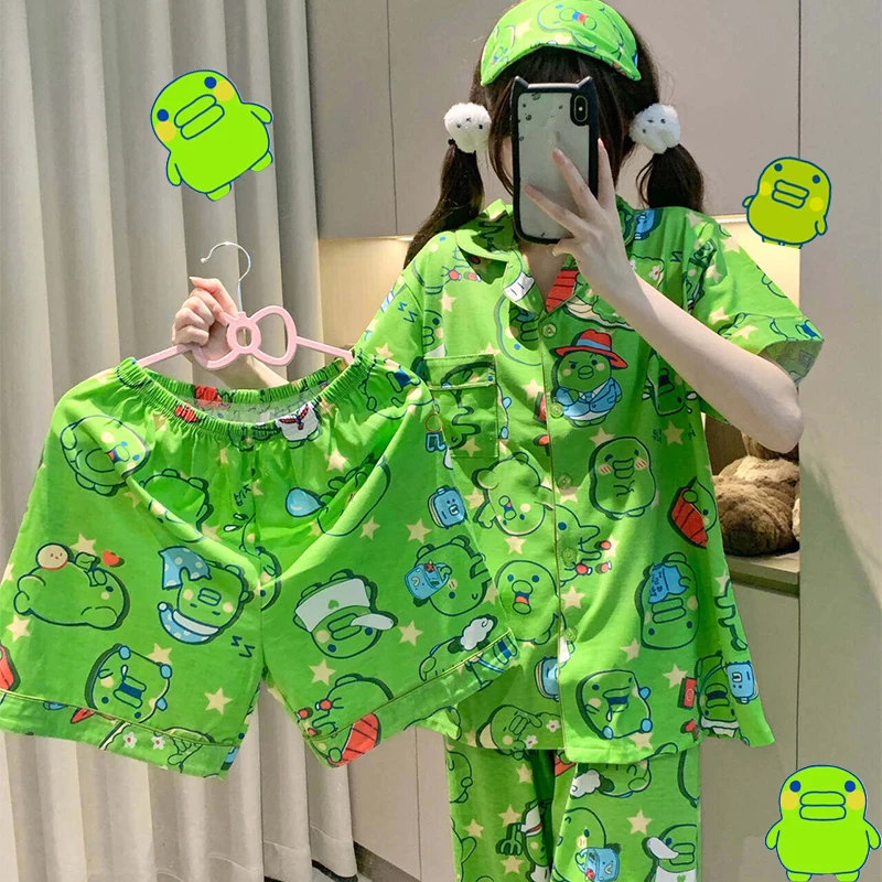 3Pcs/2Pcs Cosplay Cute Kawaii Tamagotchi Kuchipatchi Cotton Women Pajamas Home Suit Short Sleeves Short Pant Comfortable Gift