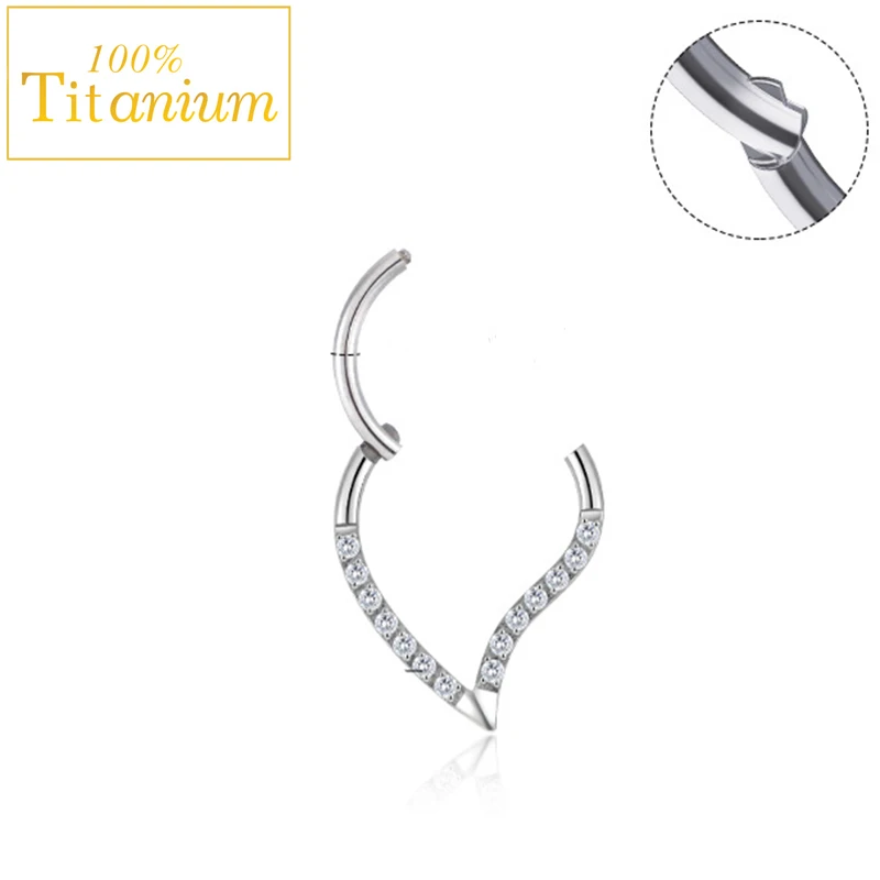 

1Pc G23 Titanium Heart Hoop Nose Ring Daith Earring 16G CZ Hinged Segment Ear Tragus Cartilage Helix Conch Piercing Body Jewelry