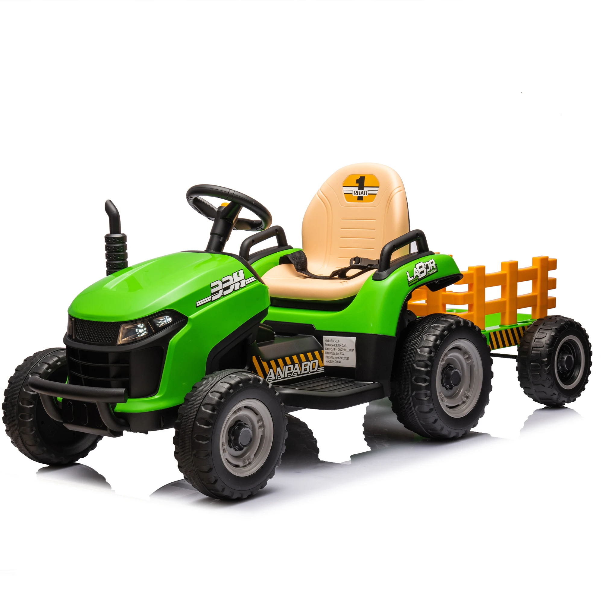 12V Kids Ride On Electric Tractor W/Parents Control,2WD Unloading Trailer, Bluetooth,Music,Adjustable Volume & Speed, Anti-slip tire