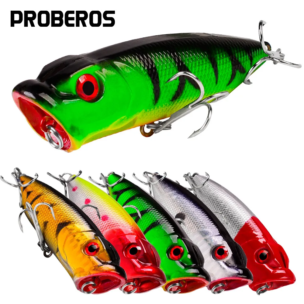 Proberos Fishing Lures 6.5cm/12g Topwater Popper Bait 5 Color Hard Bait Artificial Wobblers Plastic Fishing Tackle with 6# Hooks