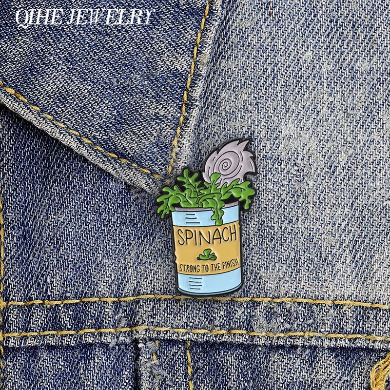 Spinach Can Strong To The Finish Enamel Pin Retro Cartoon Animation Inspiration Spinach Can Brooch Bag Lapel Badge Jewelry Gift