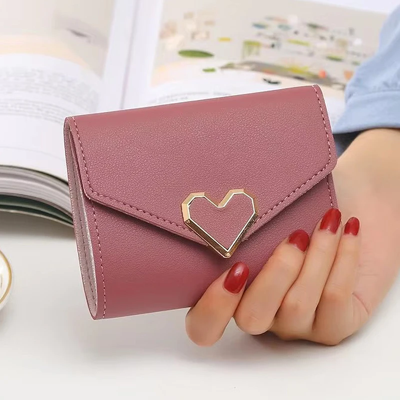 Neue Frauen Kurze Brieftaschen Hohe Qualität Karte & Foto Halter Einfache Weibliche Geldbörse Herzförmige Nette Kleine Brieftasche Für mädchen