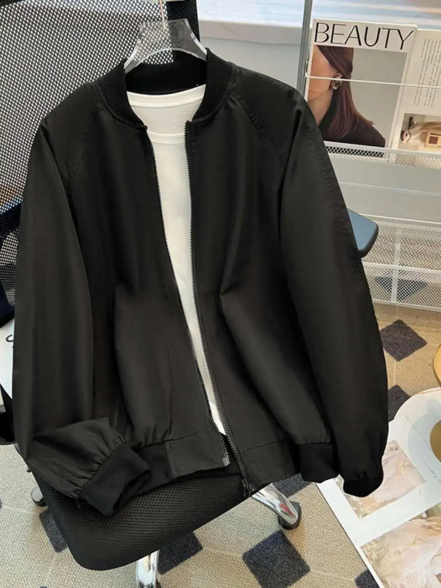 

American Sle Baseball Jaet Stand Collar Loose Casual Men's Youth Faion Brand Summer Thin Long Sve ort Length