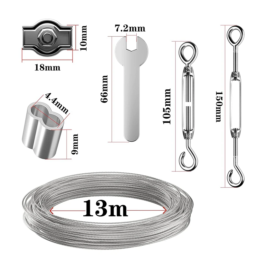 

B-Est Wire Rope Climbing Aid Wire Rope 304 Stainless Steel Cable, 2Mm Turnbuckle M4 Hook Eye,Aluminum Sleeve, Rope Clip