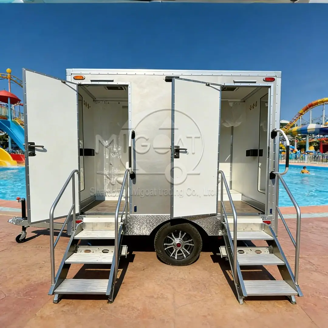 2 Stall Portable Commercial Mobile Restroom Trailer with Shower Sink And Toilet for Wedding Event Park - Portable Bathroom