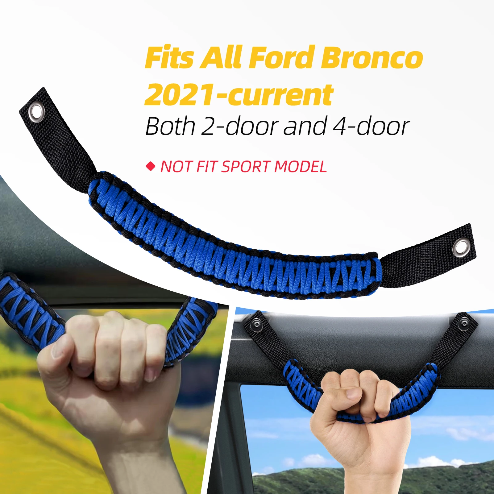 MUGE-مقبض سقف السيارة حبل المقبض عمود لف المقبض لفورد برونكو 2021-2024 الملحقات الداخلية BAG107