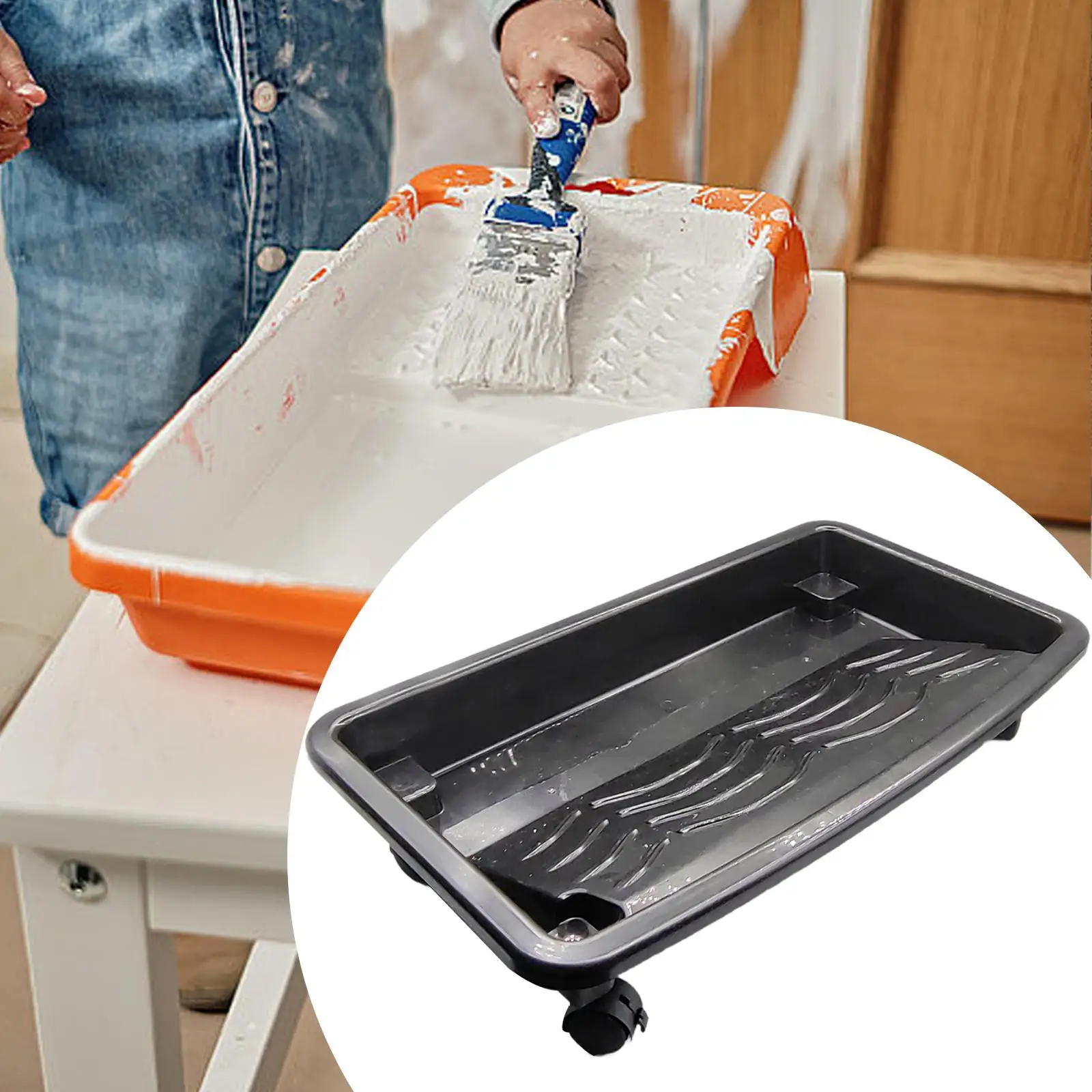 

Paint Roller Tray Paint Tool with Wheels Wall Decoration Roller Brush Holding Paint Pan