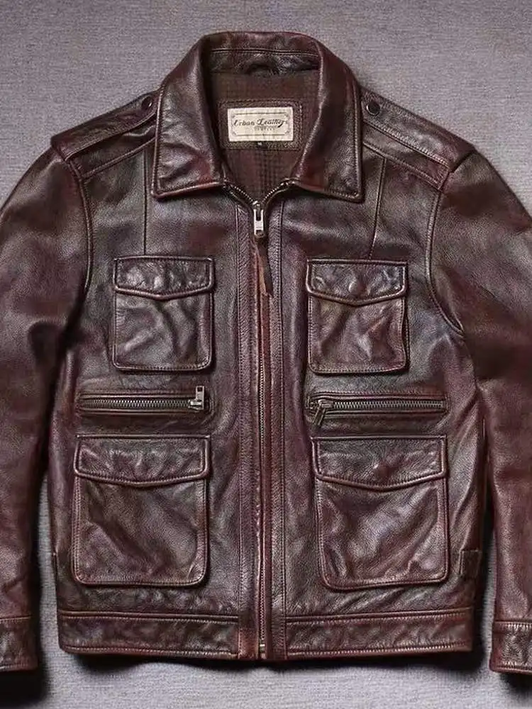 

Новая мужская кожаная куртка 2025 года в стиле ретро с эффектом потертости, повседневная, универсальная, модная, стандартного кроя, с длинными рукавами, на пуговицах, верхняя одежда