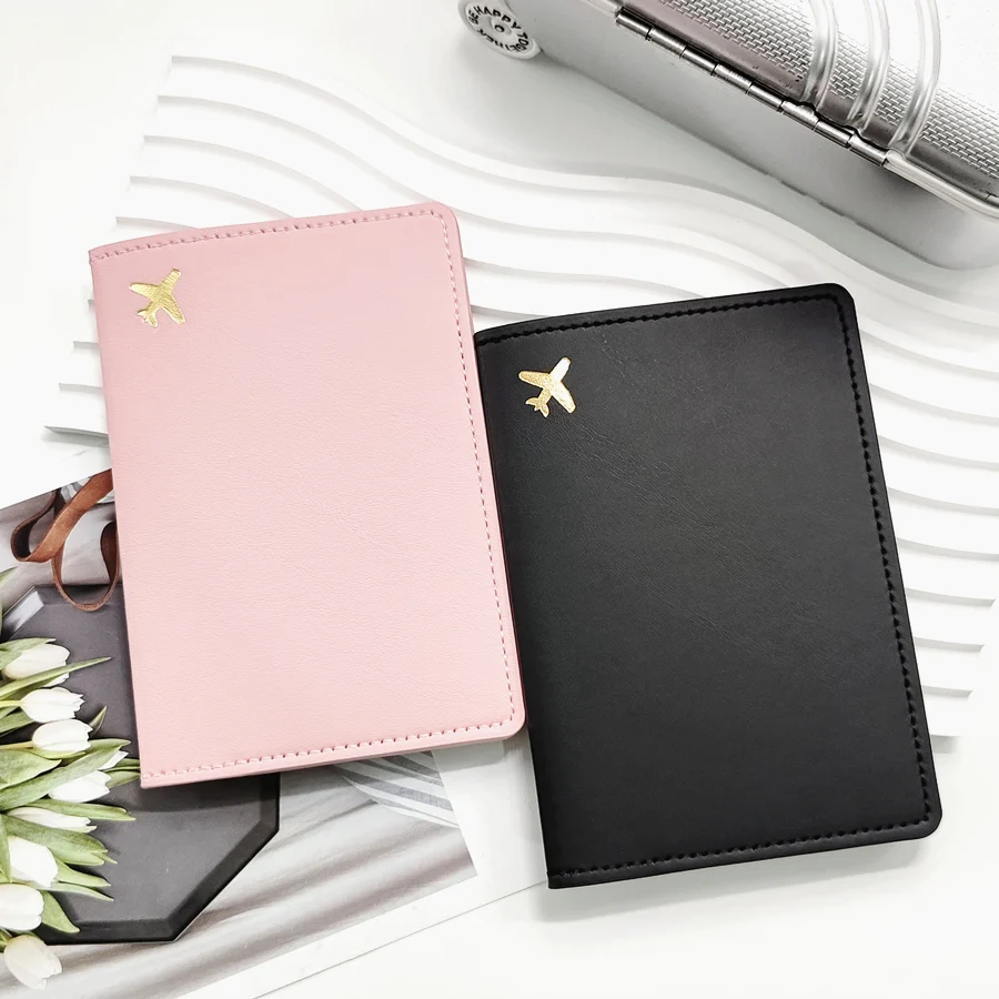 2PCS a Set Lovers or Sisters PU Leather Plane Passport Cover Case Holder Travel Accessories Lightweight Wallet for Women Man