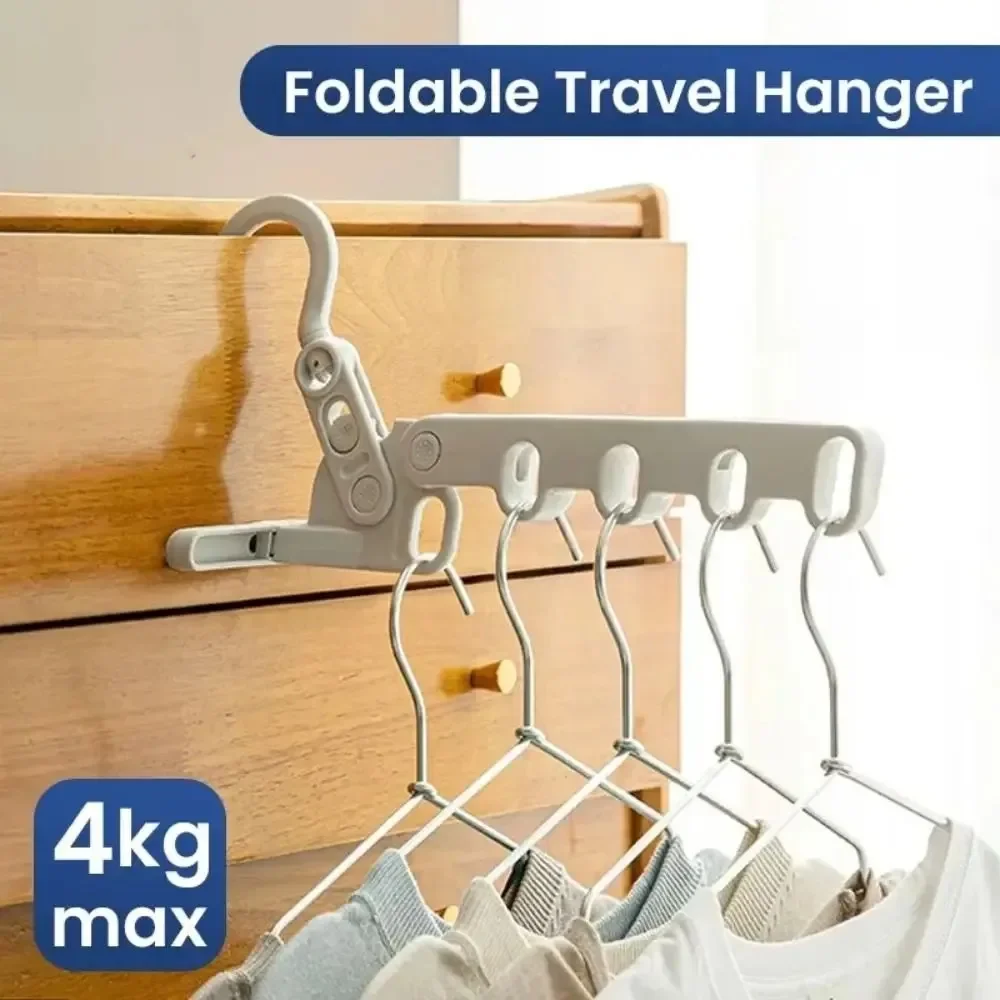 Portable Foldable Travel Hanger with 5Holes Folding Cloth Drying Rack Travel Hanger Hanging Rack for Hotel Multi-function Hanger