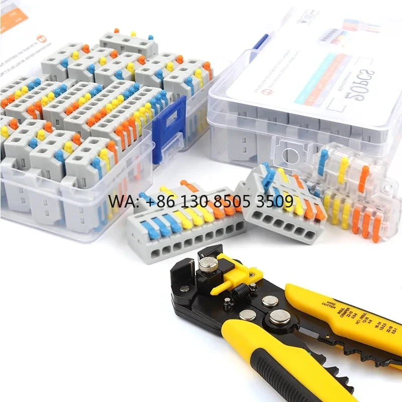 

Набор быстрозажимных клеммных соединителей (3 входа, 6/9 выходов) для проводки, комплект для внутренней подключения цепей 28-12AWG, с инструментом