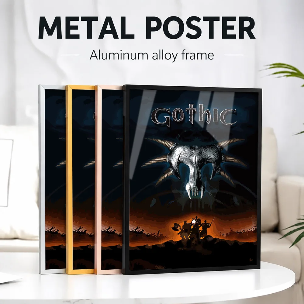 Gothic Game Cover Framed Metal Print Customized Photo Immersive Adventure Style Wall Art For Bedroom And Study Collector Gift
