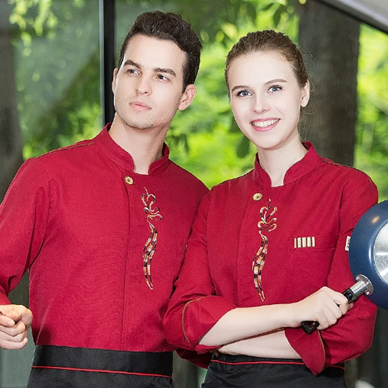 Abrigo de Chef de manga larga para hombre y mujer, uniforme de restaurante, chaqueta de cocinero, ropa de cocina, ropa de camarero de panadero