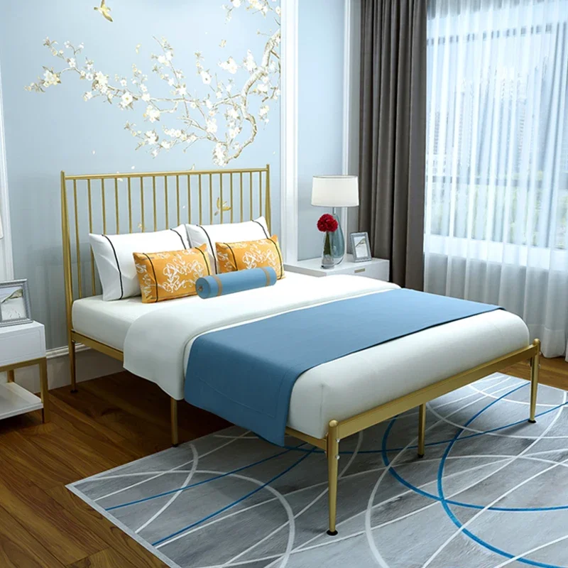 bed European style iron art  double  simple modern 1.5 meter princess iron  single  rental house hotel iron frame 1.8