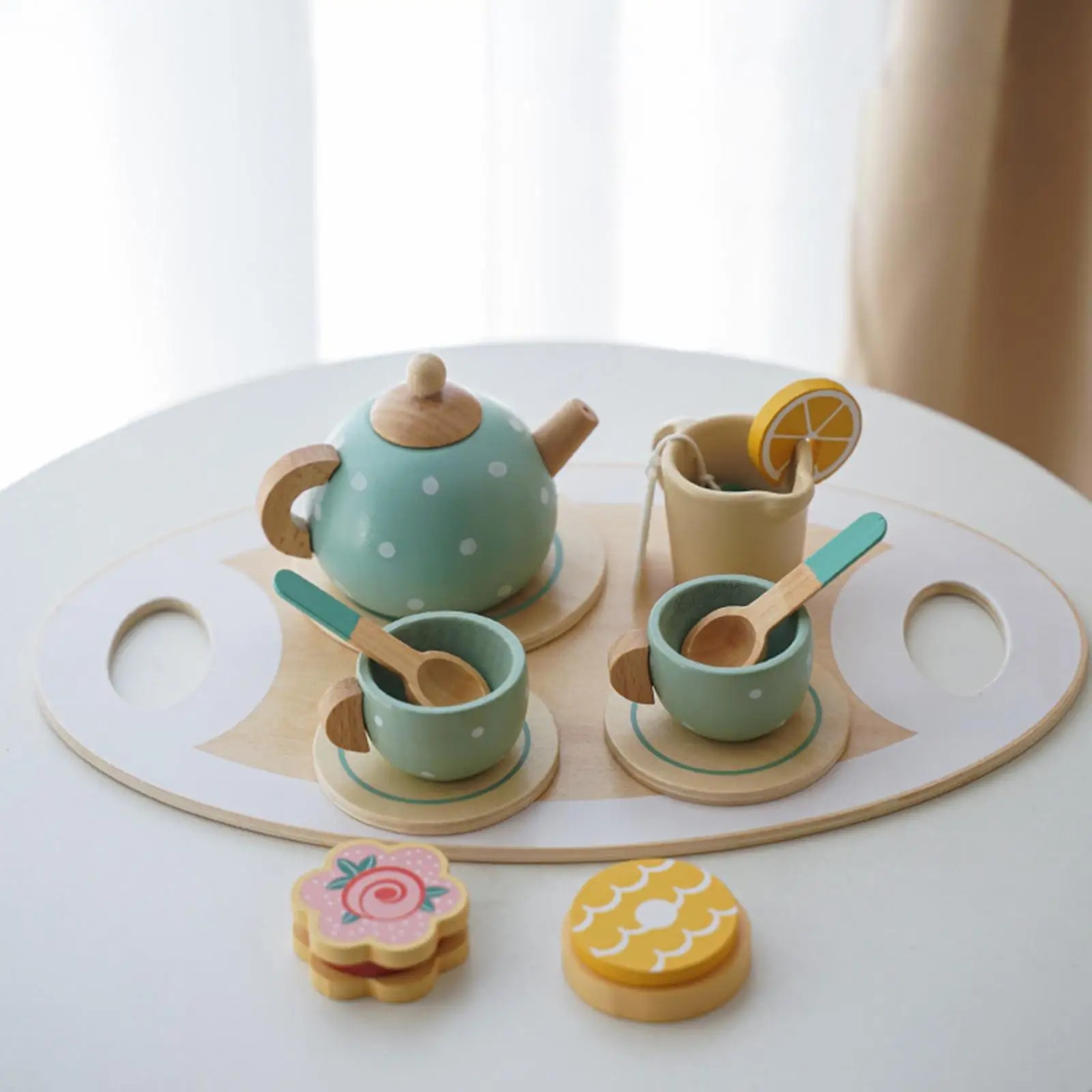 Wooden Afternoon Tea Set Toy Pretend Play Food Learning Role Play Game Early Educational Toys for Toddlers Girls Boys Kids Gifts