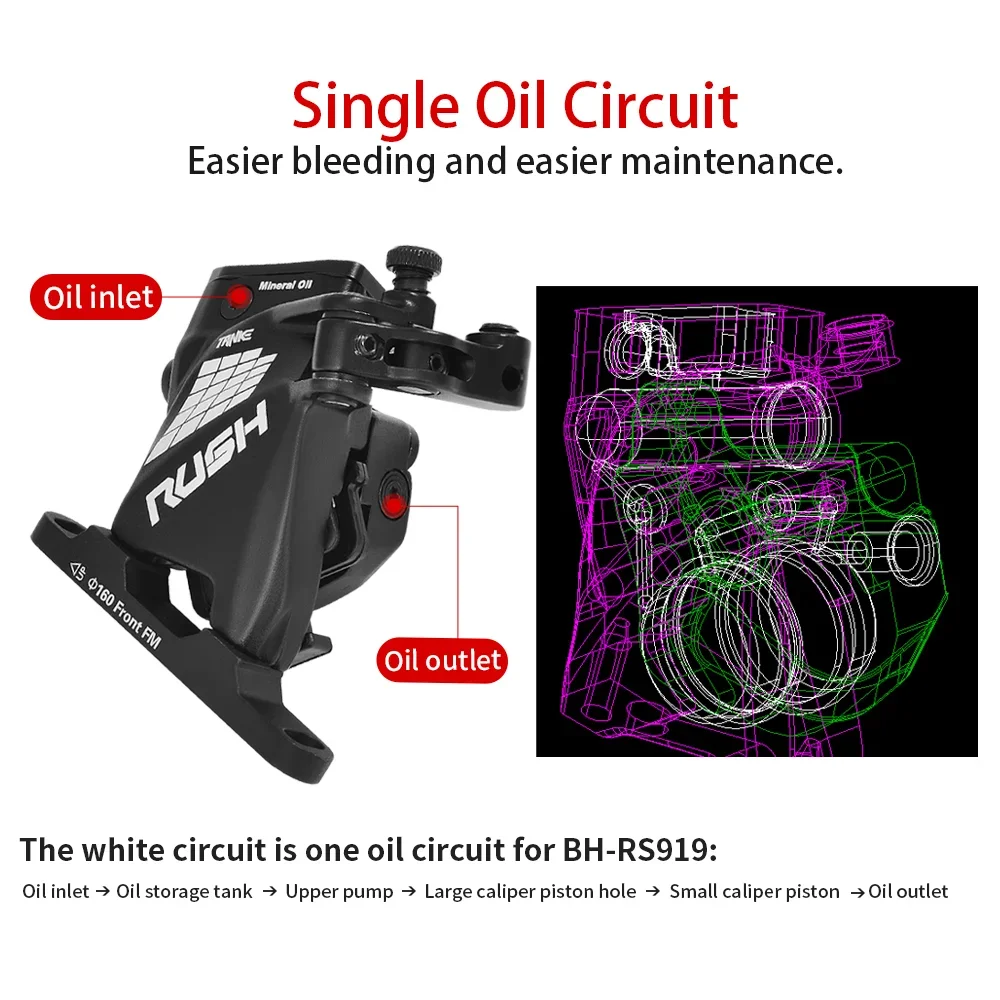 TANKE Wire Pulling Hydraulic Disc Brake Calipers Flat Mount Road Bike Bicycle Brake Set RUSH Front Rear 2 Piston Resin Pads Kits view 3