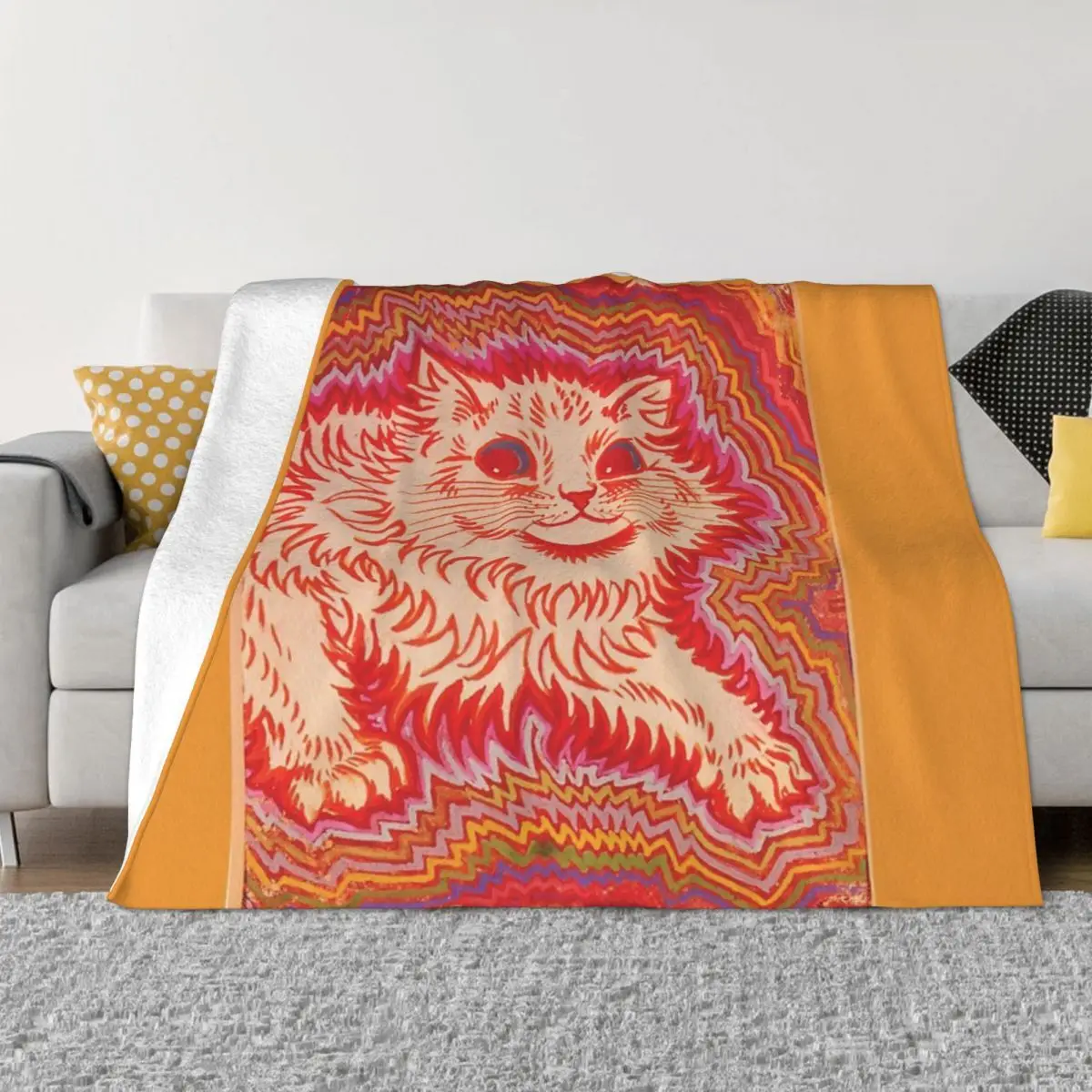 Louis Wain Orange Psychadelic Cat Plush Blankets Blankets & Throws Blankets And Throws Throw Blanket