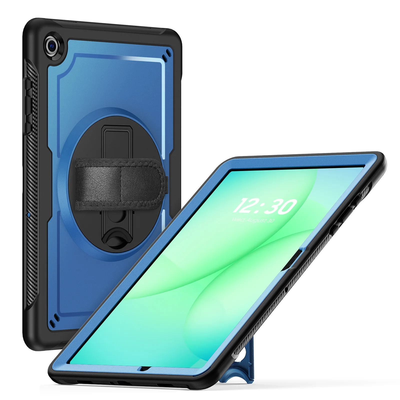 For Samsung Galaxy Tab A11+ / A9+ Case Rotating Kickstand PC + TPE Shockproof Tablet Cover with Hand Strap - Navy Blue