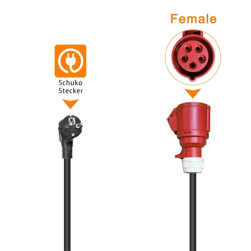 1 PCS EV Charger Female Plug 5 Pins Socket Adapter Connect With 16A 3 Phase 11KW Red Portable Charger EU Plug