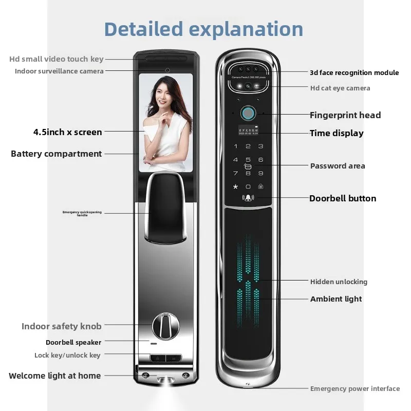 3D facial recognition smart fingerprint lock, keyless home, combination lock