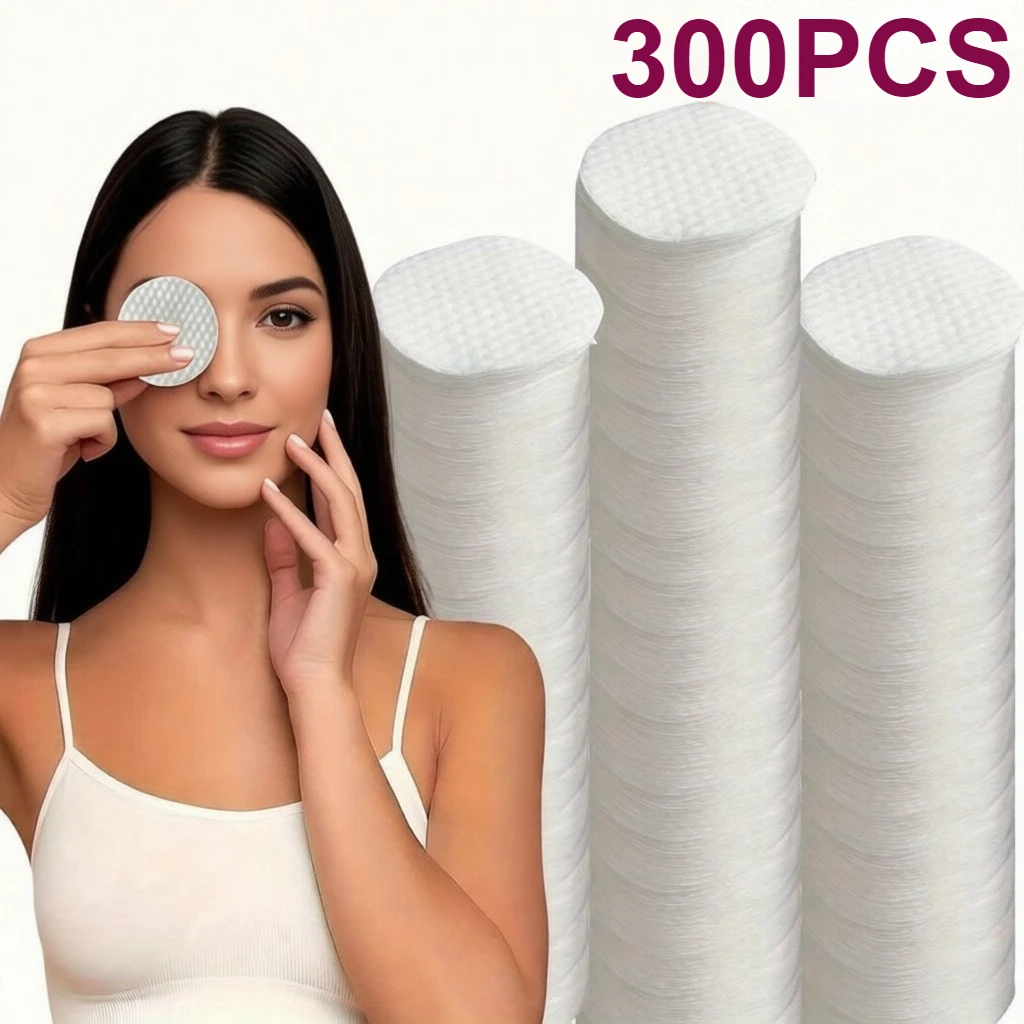 300/600 Stück runde Gesichtsreinigungspads, hochwertige Make-up-Entferntücher, hypoallergen, fusselfreie runde Pads, Hellbeige