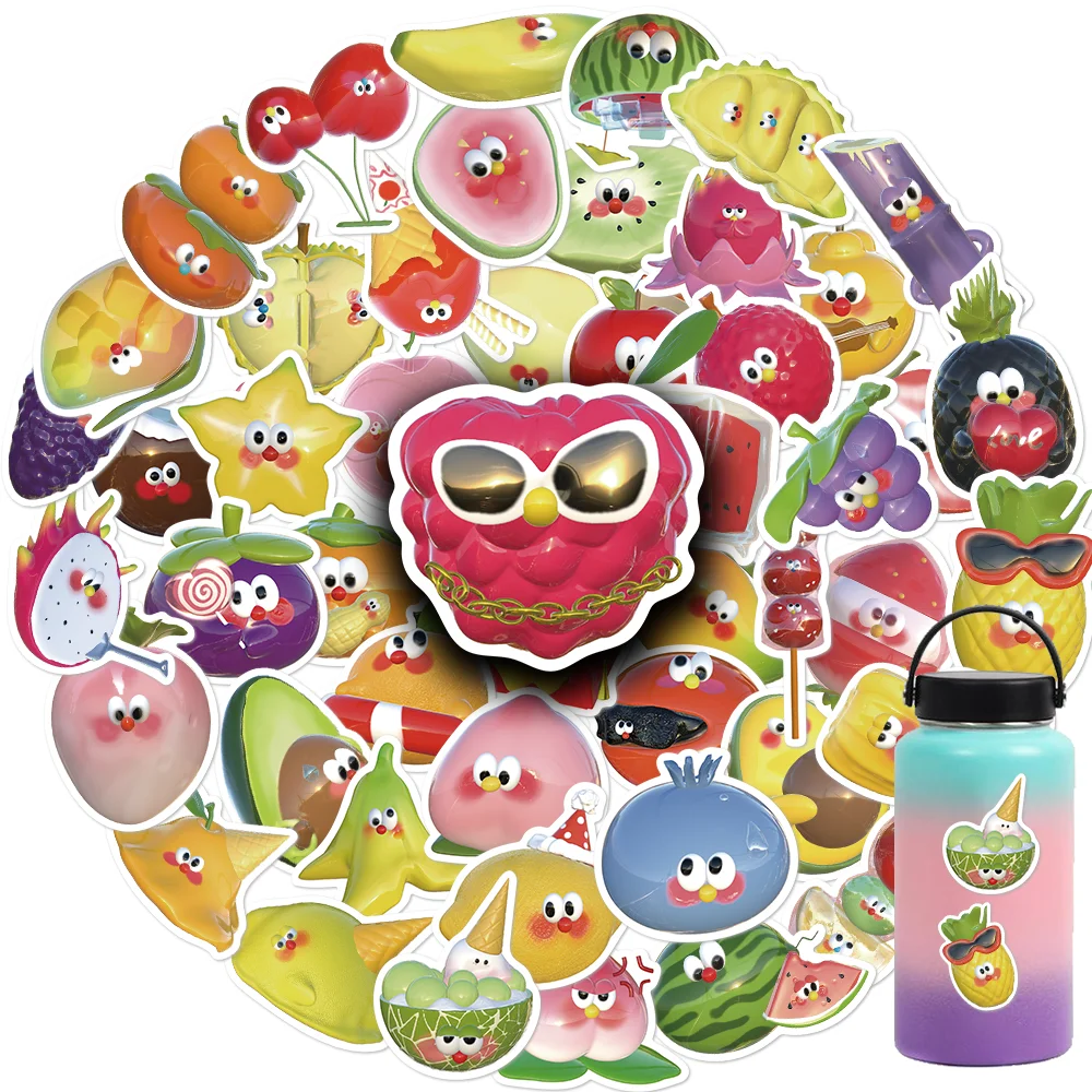 50PCS Kawaii Fruits Eyes Foods Cartoon Cute Vinyl Stickers Decals for Water Bottle Laptop Skateboard Scrapbook Luggage Kids Toy