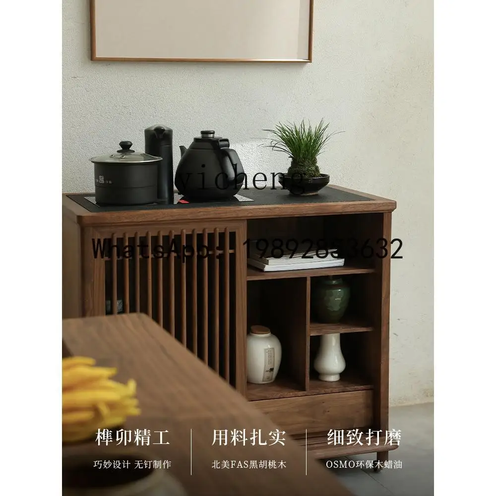 X3   New Chinese Style Solid Wood Black Walnut Tea Cabinet Kettle Home Living Room Tea Table Tea Side Table