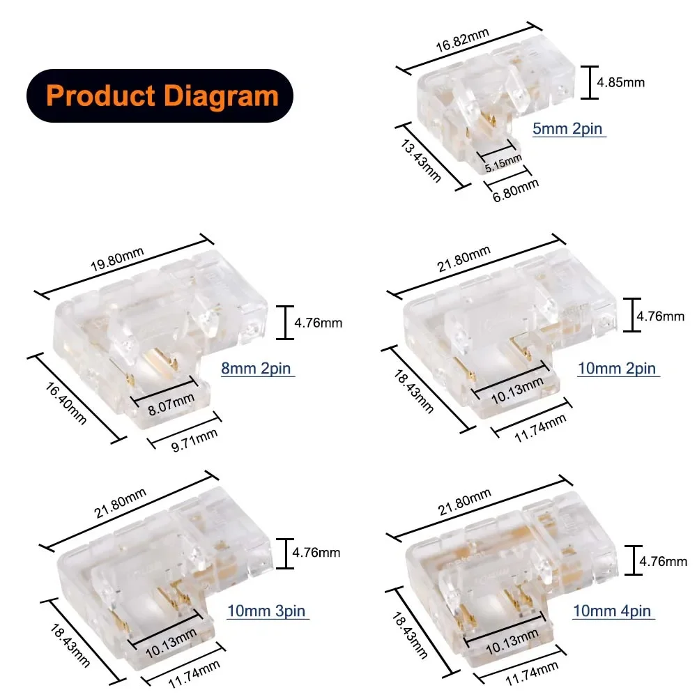 5PCS COB LED Strip Connector  L Shape Seamless 2/3/4pin 8/10mm Corner Connectors for CCT RGB LED Strip Lights 90 Degree image 3