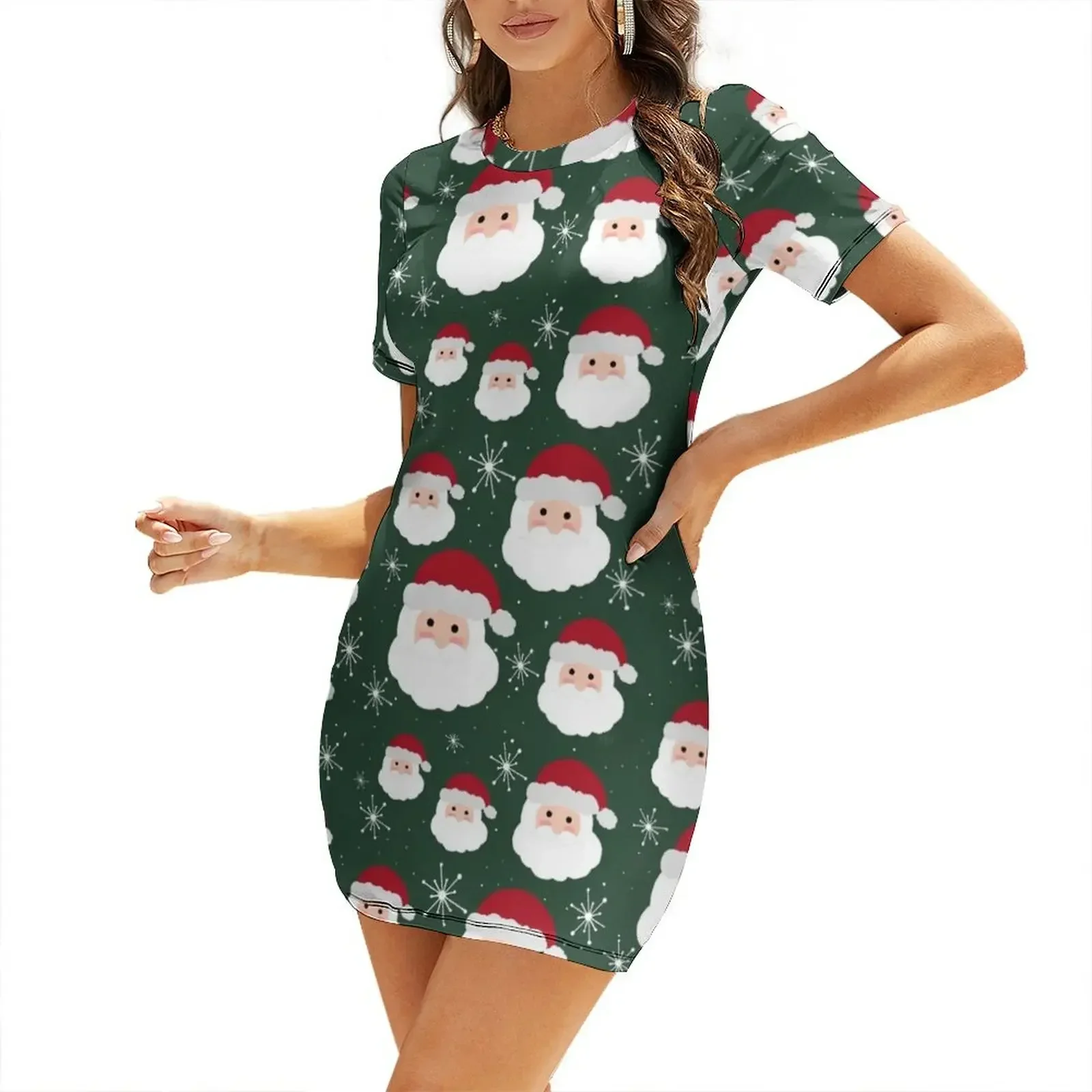 

Santa & Snowflakes Short-Sleeved Dress Clothing female luxury evening dresses 2026
