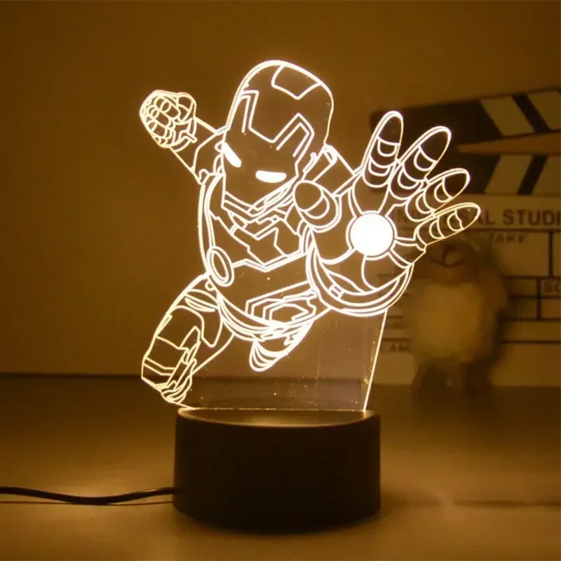 Homem-Aranha Anime Figure LED Lights para Crianças, Ironman, Disney Action Figures, Lâmpada Do Quarto Das Crianças, Brinquedos Modelo Decoração, Presente para Crianças, 3D