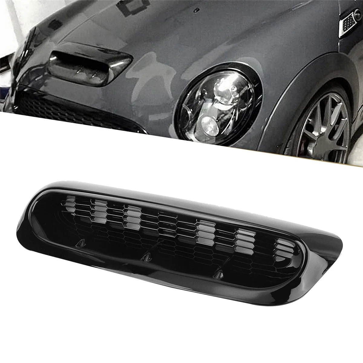 Front Air Hood Vent Scoop Trim for 07-13 S R55 R56 R57 R58 Gloss Car Engine Cover W/ Mesh