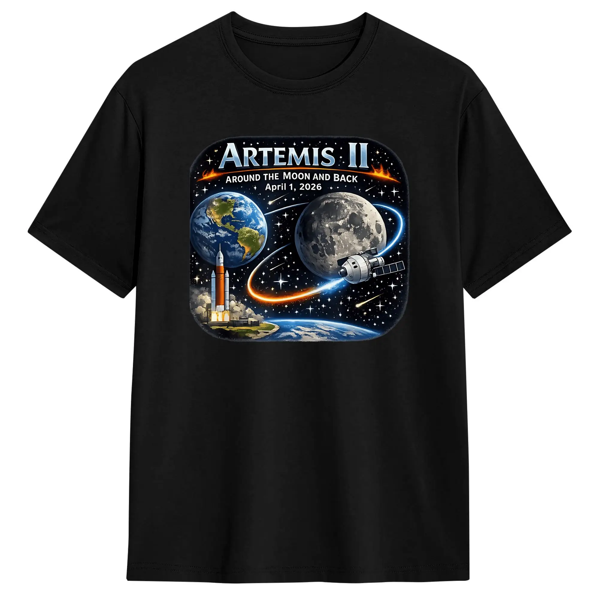 Casual T-Shirt Summer Artemis 2 Journey Around The Moon And Back 2026 Hippie T Shirts  Cotton Tshirt for Man Short Sleeve Tees